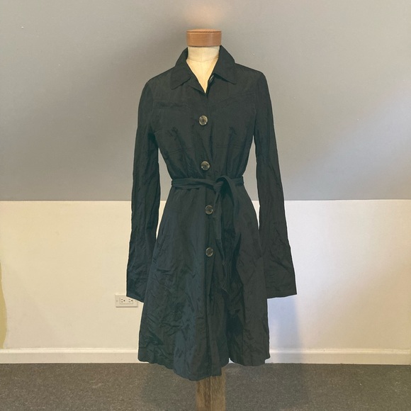 Theory Black Button Front Raincoat/Trenchcoat - Picture 3 of 12